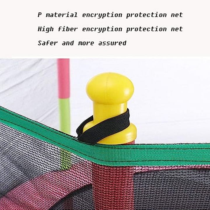 Robuuste kindertrampoline met veiligheidsnet garandeert jarenlang veilig springplezier en buitenspelen.