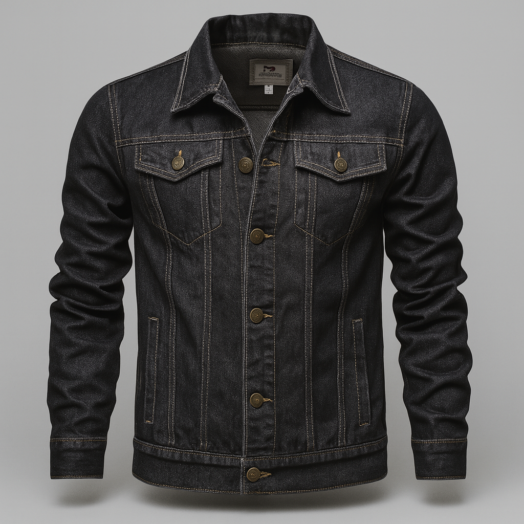 Klassiek heren denim truckerjack in donkerblauw, ideaal voor lente/herfst, casual mode.