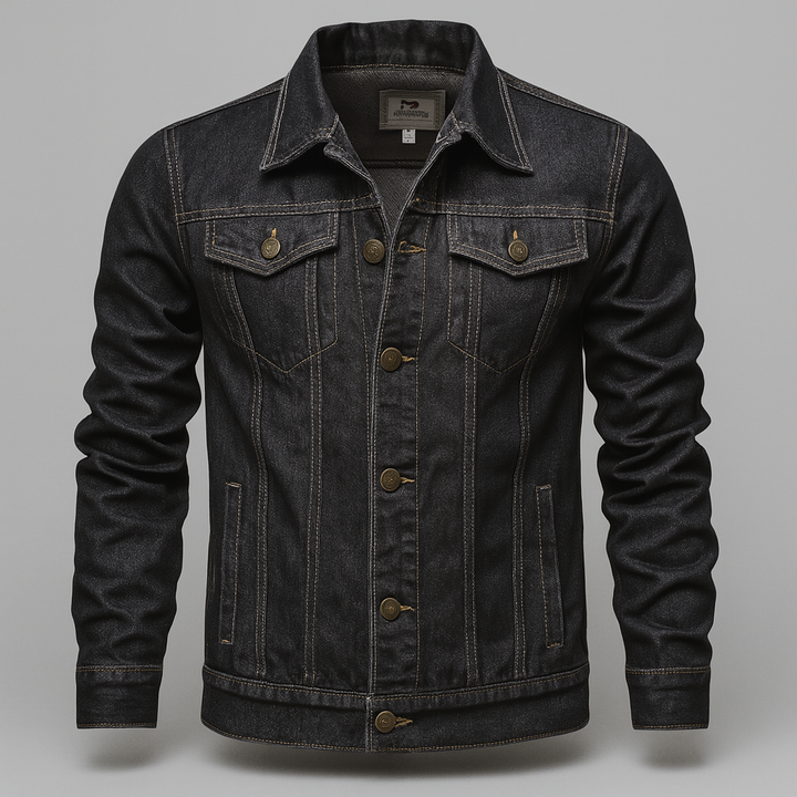 Klassiek heren denim truckerjack in donkerblauw, ideaal voor lente/herfst, casual mode.