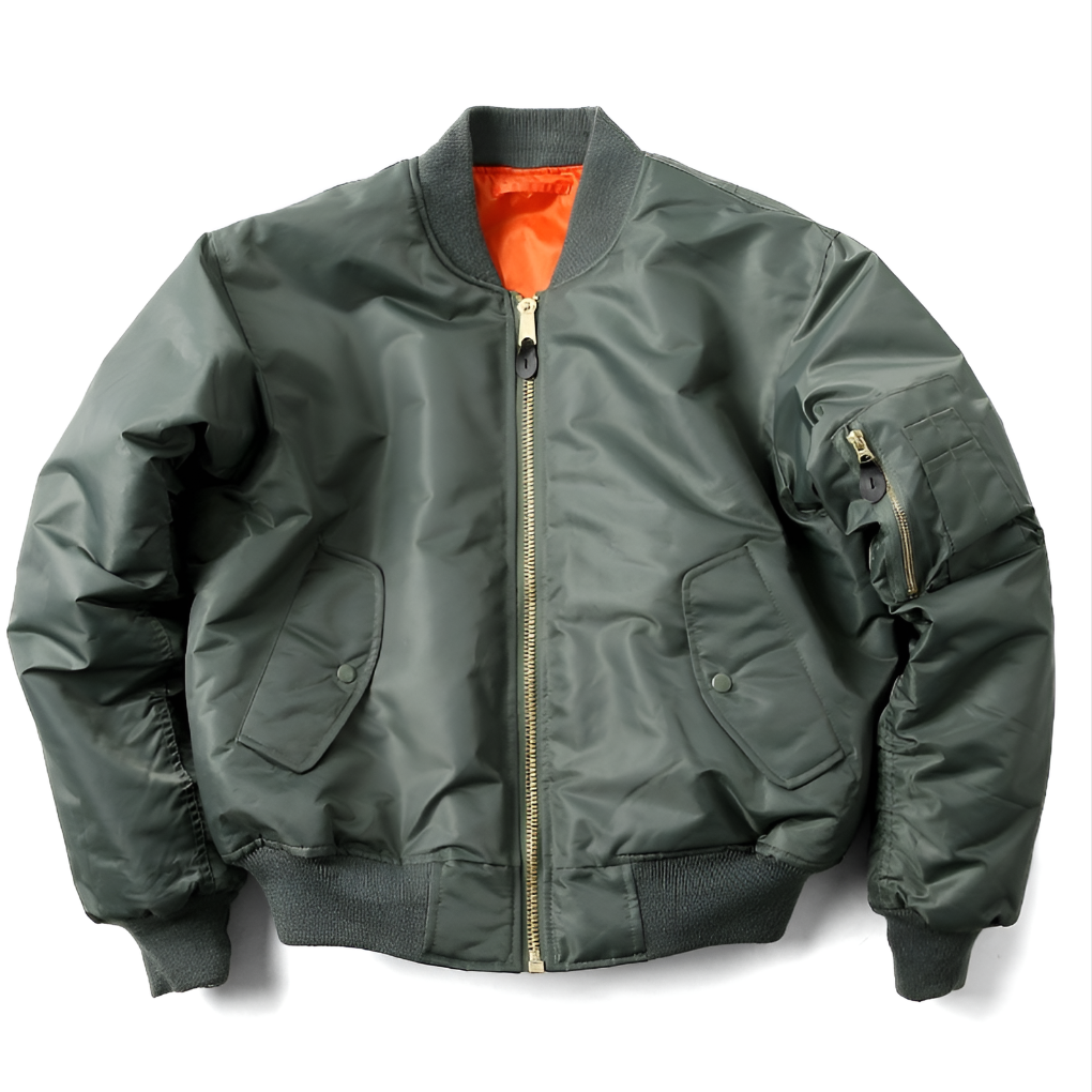 Klassiek unisex bomberjack van polyester; tijdloze streetwear overgangsjas voor dames en heren.