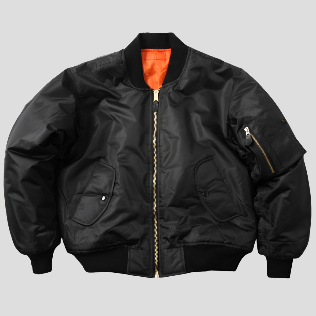 Klassiek zwart unisex bomberjack; tijdloze overgangsjas van polyester voor dames en heren.