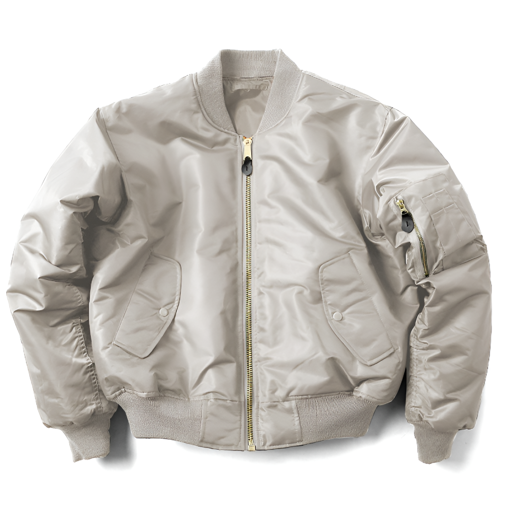 Unisex bomberjack met ribboorden en ritssluiting; klassieke streetwear jas voor dames en heren.