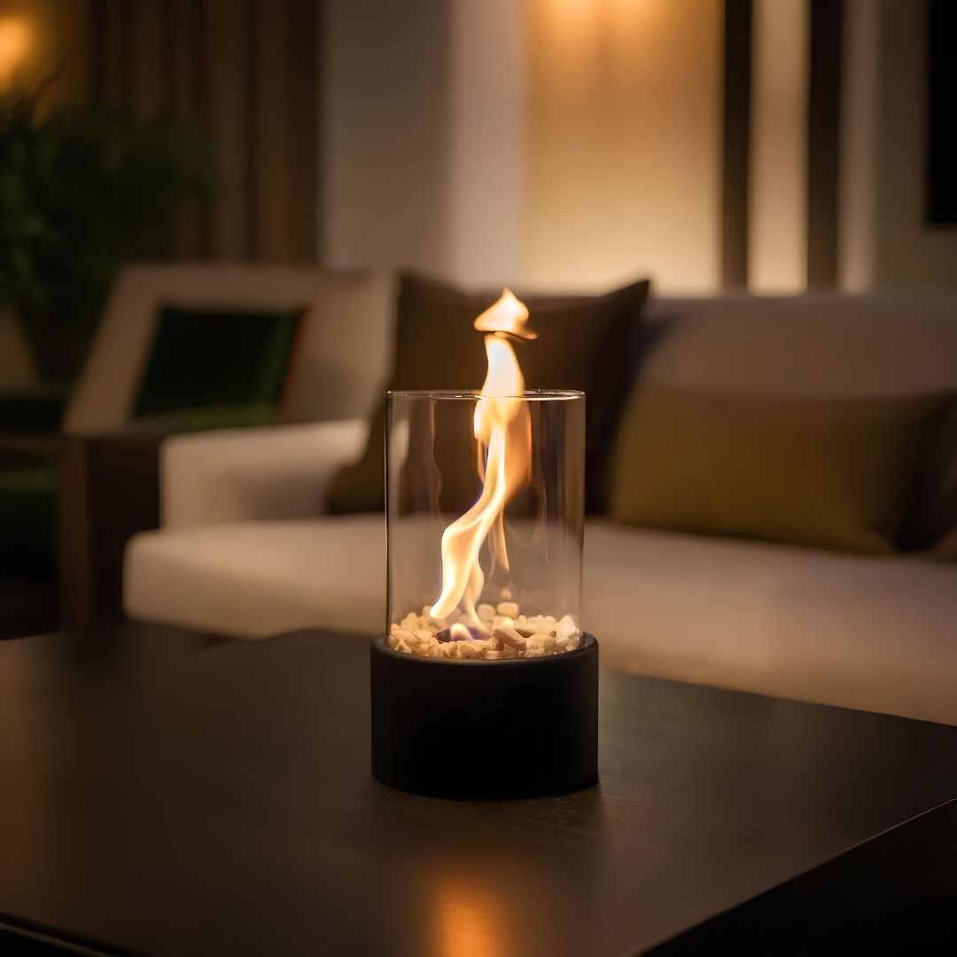 Klassieke Lumora olielamp met open vlam, metaal en glas. Sfeervolle interieurdecoratie.