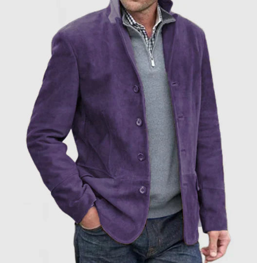 Heren Klassieke Suède Jas in marine, elegant gesneden, modern en comfortabel, hoge kwaliteit afwerking