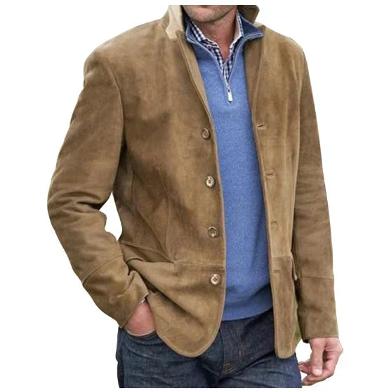 Heren Klassieke Suède Jas in marine, elegant gesneden, modern en comfortabel, hoge kwaliteit afwerking