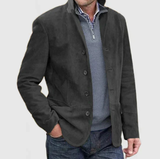 Heren Klassieke Suède Jas in marine, elegant gesneden, modern en comfortabel, hoge kwaliteit afwerking