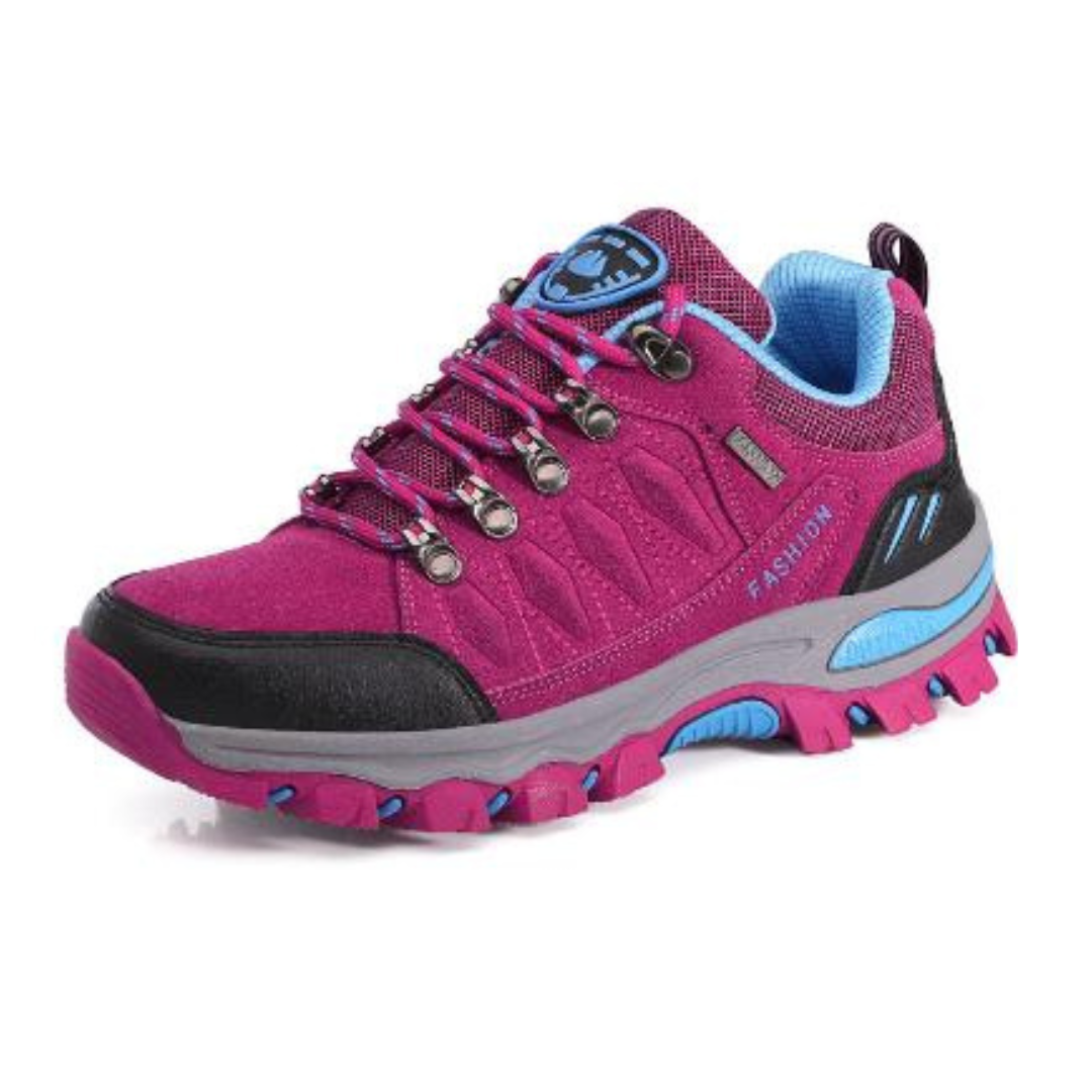 Klassieke orthopedische damesschoenen met antislipzool, ideaal voor wandelen, verkrijgbaar in de kleuren grijs, paars, rozerood en zwart.