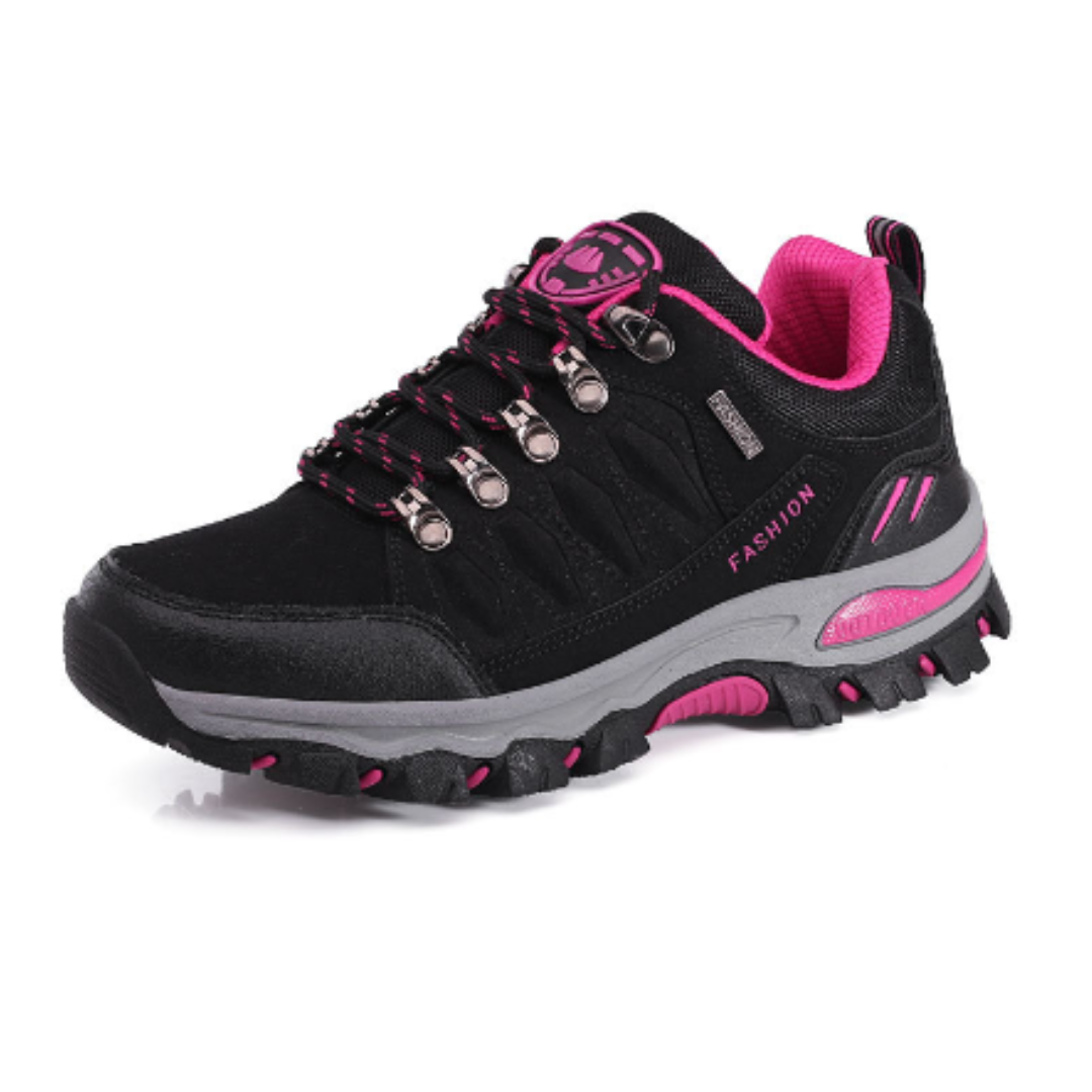 Klassieke orthopedische damesschoenen met antislipzool, ideaal voor wandelen, verkrijgbaar in de kleuren grijs, paars, rozerood en zwart.