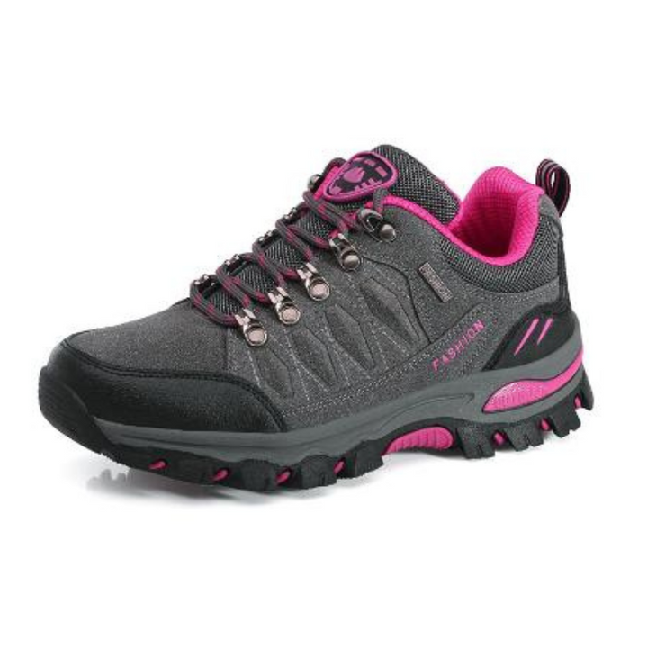 Klassieke orthopedische damesschoenen met antislipzool, ideaal voor wandelen, verkrijgbaar in de kleuren grijs, paars, rozerood en zwart.