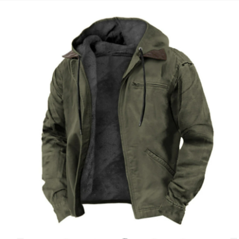 Klassieke Ryder heren hoodie jas in legergroen, warm gevoerd, met capuchon, ideaal voor koude dagen en veelzijdig te combineren.