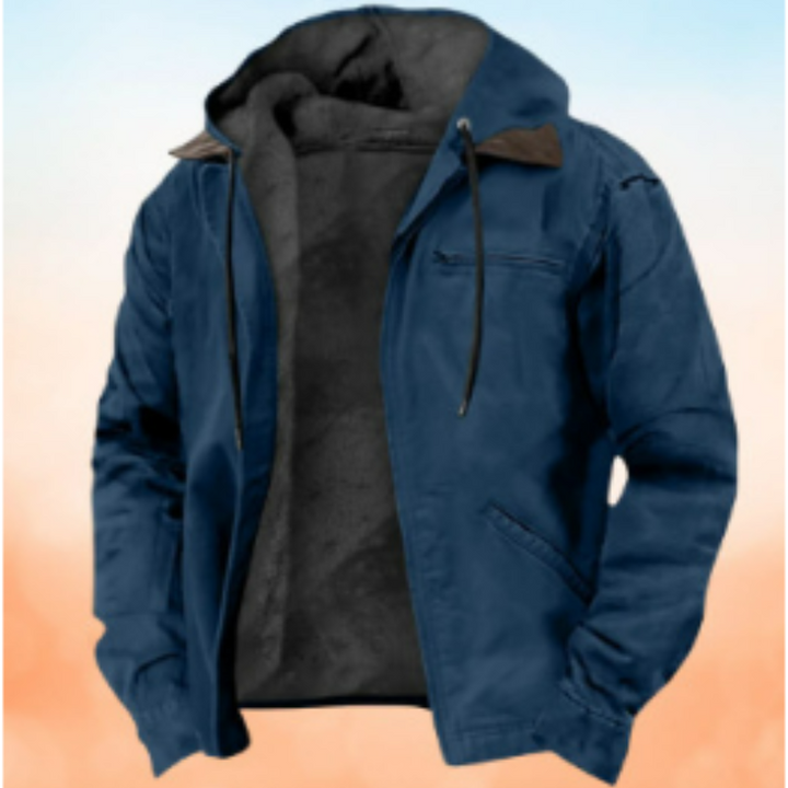 Klassieke Ryder heren hoodie jas in blauw, warm gevoerd, met capuchon, ideaal voor koude dagen en veelzijdig te combineren.
