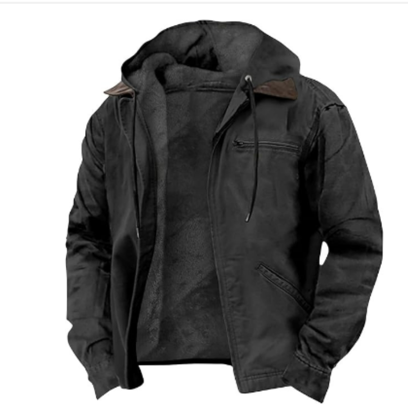 Klassieke Ryder heren hoodie jas in zwart, warm gevoerd, met capuchon, ideaal voor koude dagen en veelzijdig te combineren.