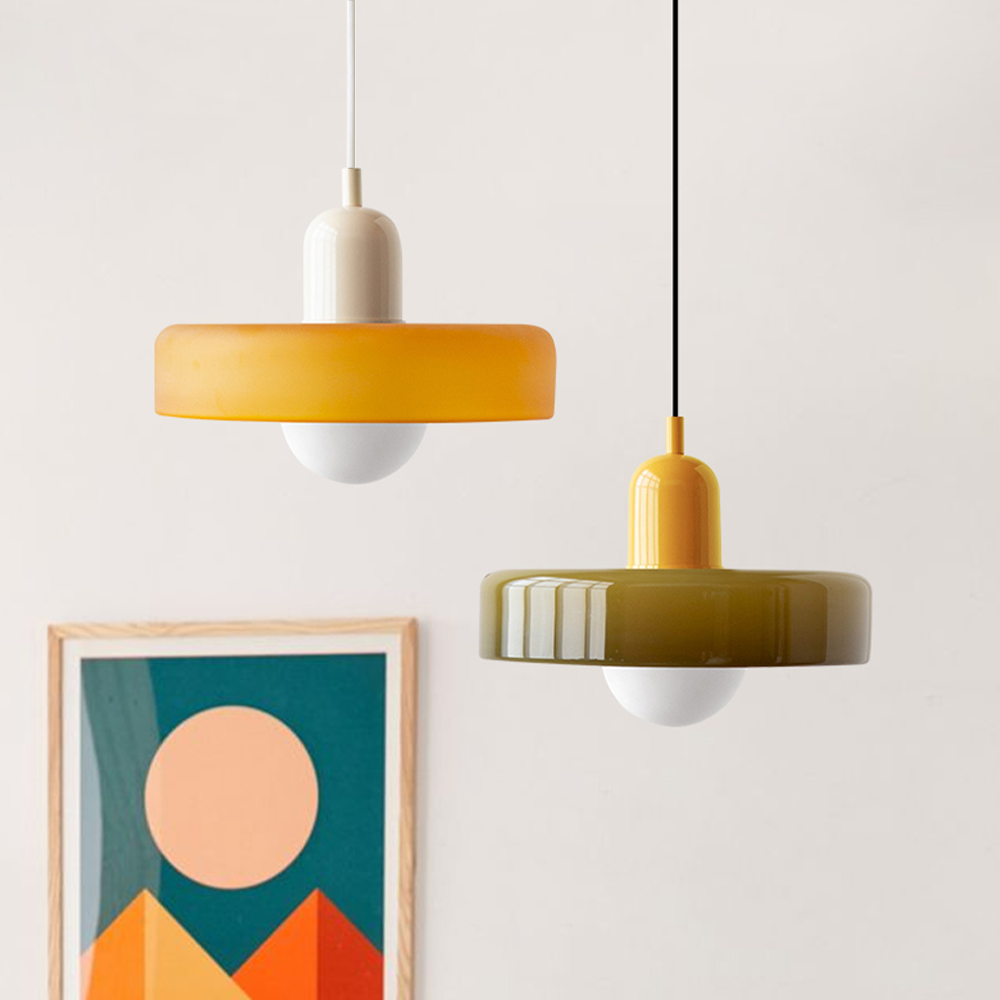 Glazen hanglamp, kleurrijk, Bauhaus design, modern retro voor uw woonkamer.