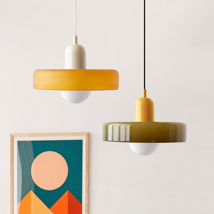 Glazen hanglamp, kleurrijk, Bauhaus design, modern retro voor uw woonkamer.