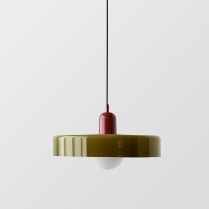 Ronde glazen hanglamp, kleurrijk Bauhaus design, sfeervolle verlichting voor elke kamer.
