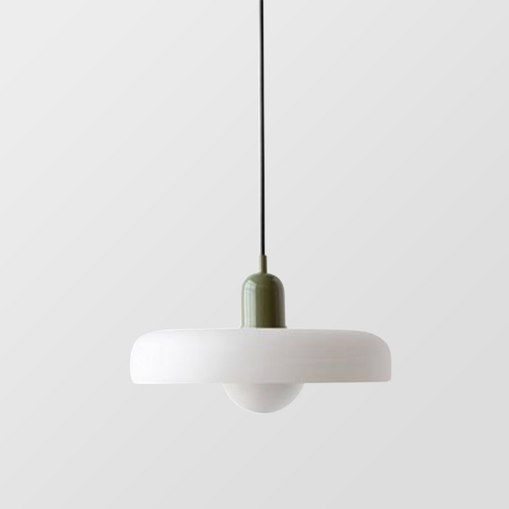 Moderne Bauhaus hanglamp, kleurrijk glas, decoratieve verlichting.