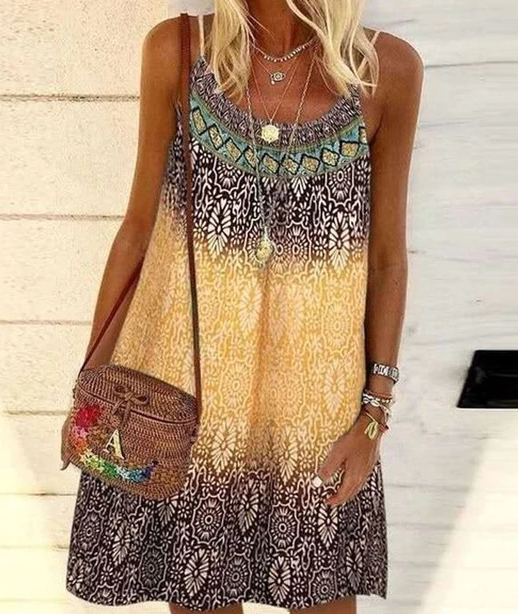 SunnyDress™ damesjurk, een kleurrijke zomerjurk met unieke print en comfortabele pasvorm voor dames.