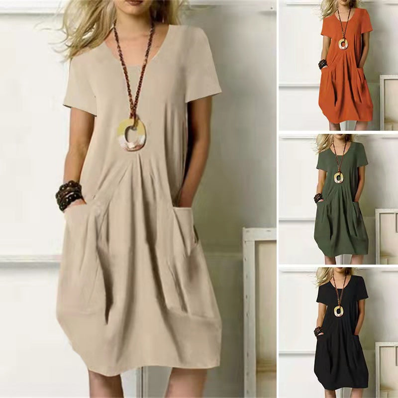 Antje dames knielange lichte zomerjurk in legergroene kleur, ideaal voor ontspannen dagen, met een elegante en veelzijdige silhouet.