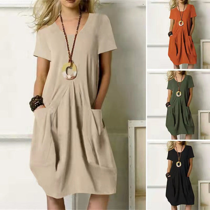 Antje dames knielange lichte zomerjurk in legergroene kleur, ideaal voor ontspannen dagen, met een elegante en veelzijdige silhouet.