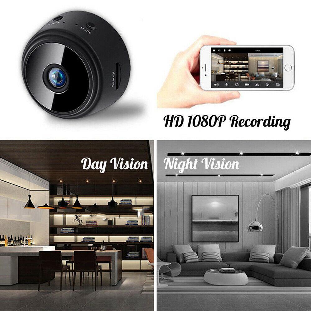 Compacte 1080P HD mini bewakingscamera, draadloos, met nachtzicht en bewegingsdetectie, ideaal voor thuis of op kantoor.