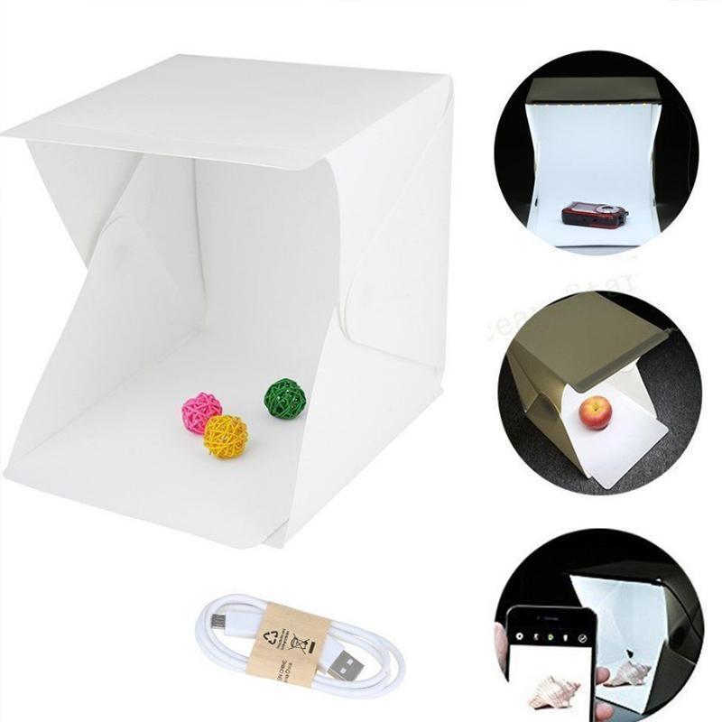 Compacte fotostudio lichtbox met LED-licht, witte achtergrond en draagtas voor hoogwaardige huisfotografie