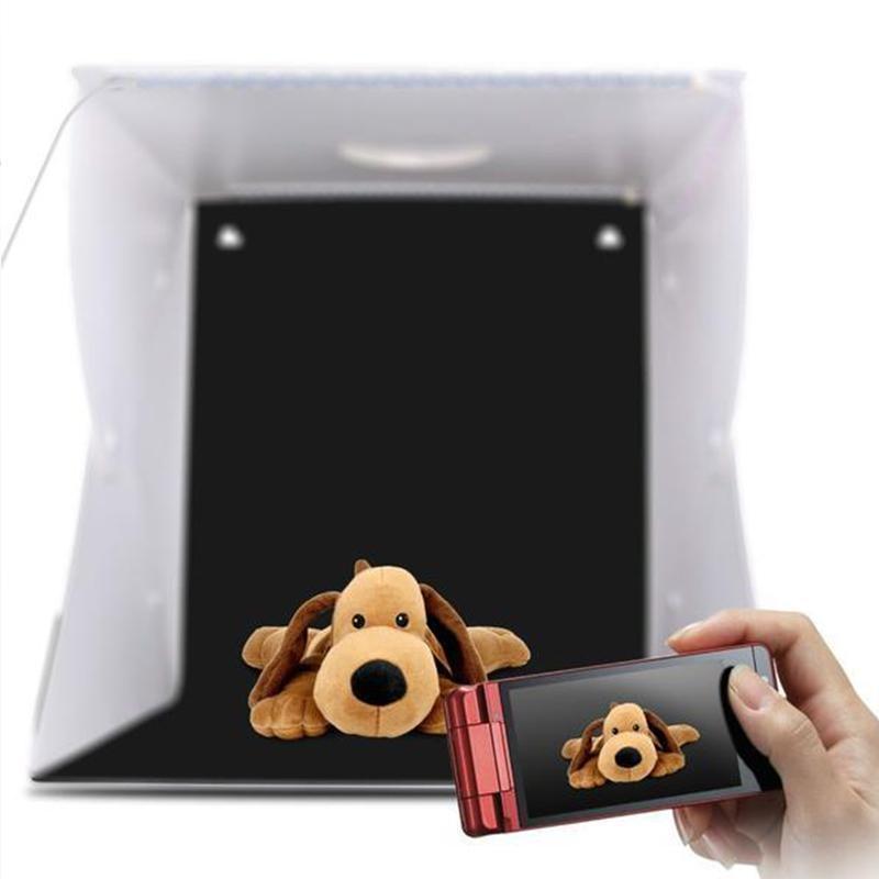 Compacte fotostudio lichtbox met LED-licht, witte achtergrond en draagtas voor hoogwaardige huisfotografie