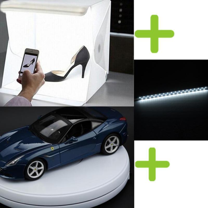 Compacte fotostudio lichtbox met LED-licht, witte achtergrond en draagtas voor hoogwaardige huisfotografie