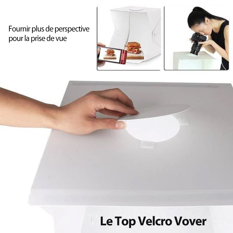 Compacte fotostudio lichtbox met LED-licht, witte achtergrond en draagtas voor hoogwaardige huisfotografie