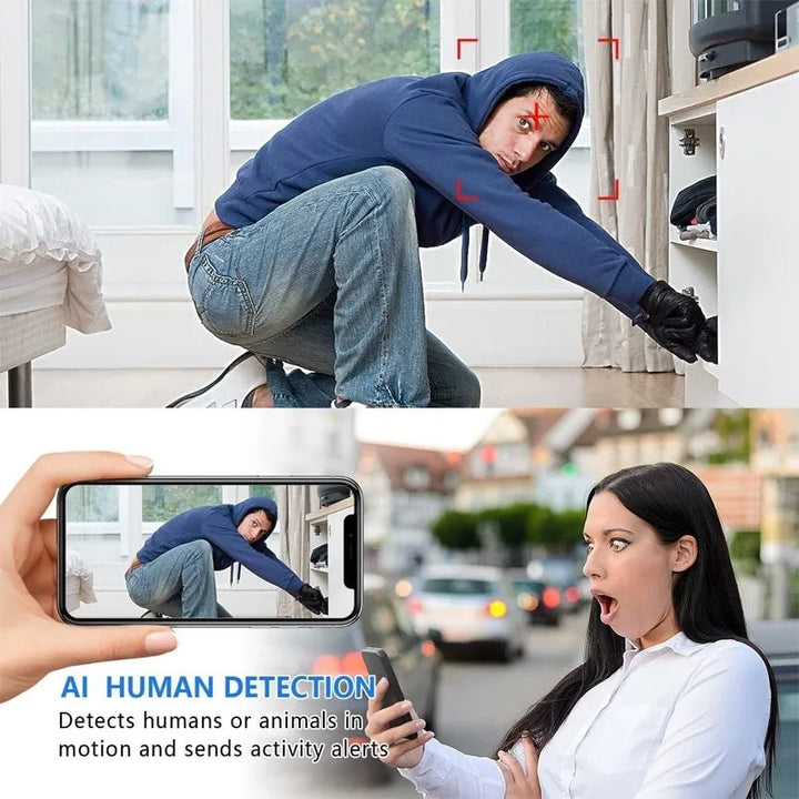 Compacte zwarte Mini 5G Draadloze Wifi Camera met HD 1080p, biedt een breed 140° gezichtsveld en nachtzicht.