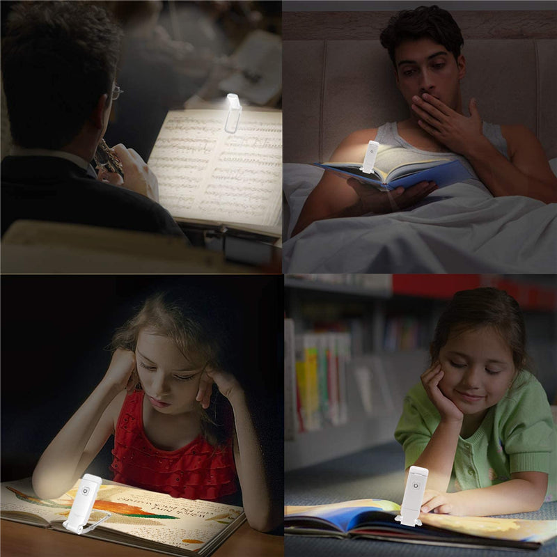 Draagbare leeslamp met blauwlichtfilter, USB-oplaadbaar, ideaal voor comfortabel lezen onderweg.