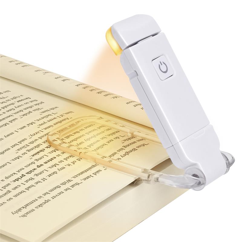 Draagbare leeslamp met blauwlichtfilter, USB-oplaadbaar, ideaal voor comfortabel lezen onderweg.
