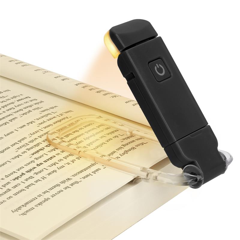Draagbare leeslamp met blauwlichtfilter, USB-oplaadbaar, ideaal voor comfortabel lezen onderweg.