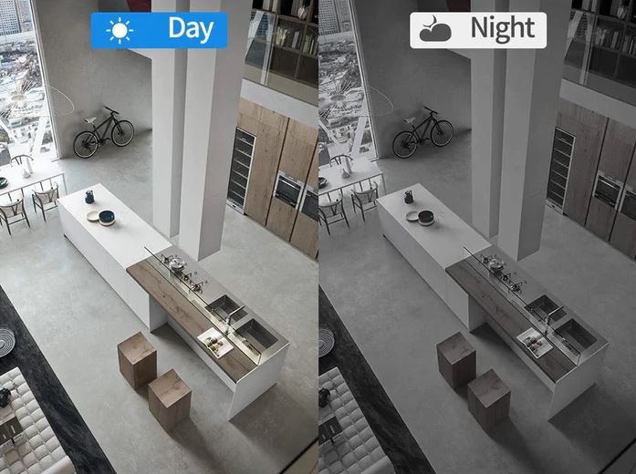 Compacte WiFi-bewakingscamera met nachtzicht, groothoeklens en HD-videokwaliteit voor binnenruimtes.
