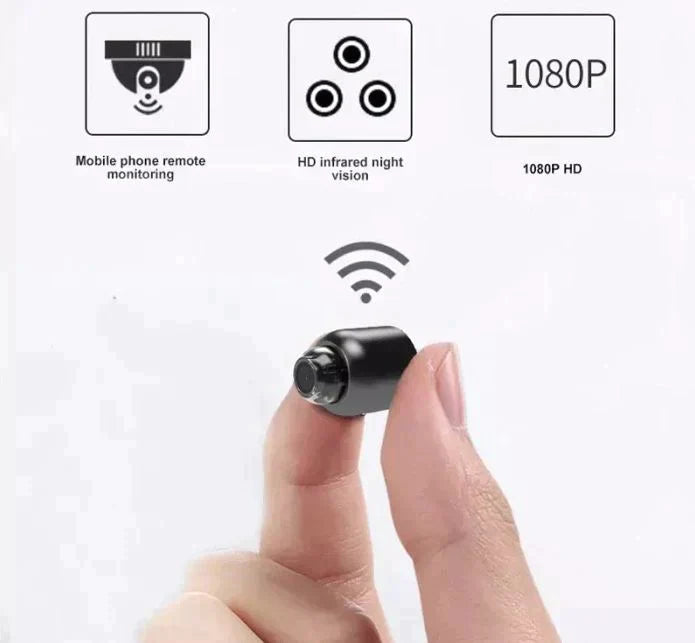 Compacte WiFi-bewakingscamera met nachtzicht, groothoeklens en HD-videokwaliteit voor binnenruimtes.