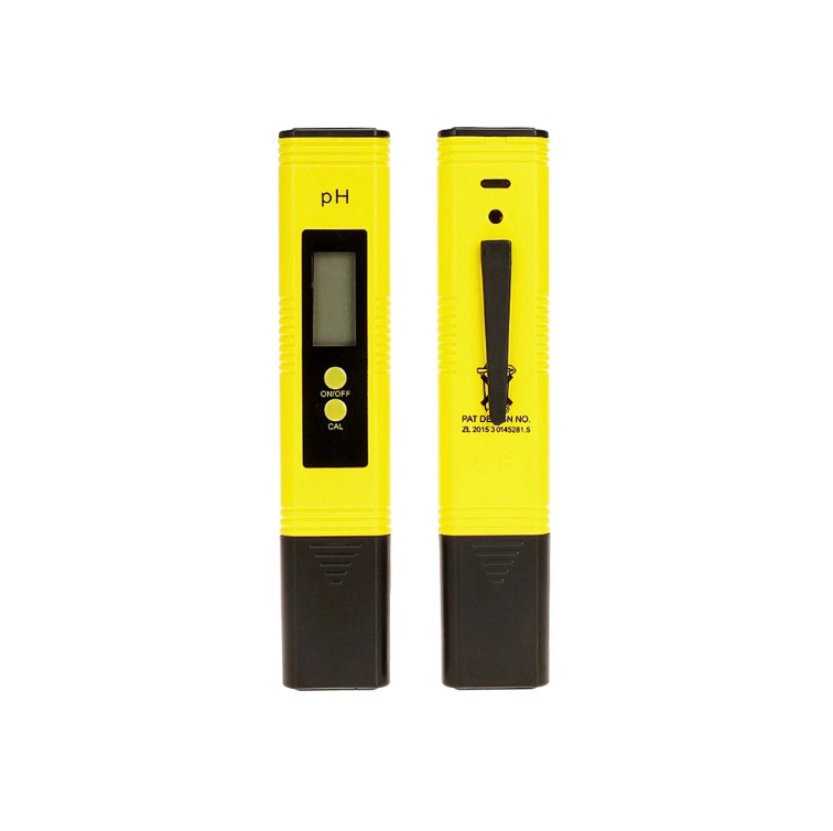 Digitale pH-meter met 0,01 precisie en set kalibratiepoeders voor nauwkeurige metingen.