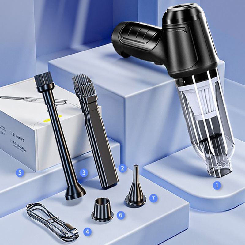 Compacte draadloze autostofzuiger met opzetstukken, lichtgewicht en oplaadbaar, ideaal voor veelzijdige reiniging.