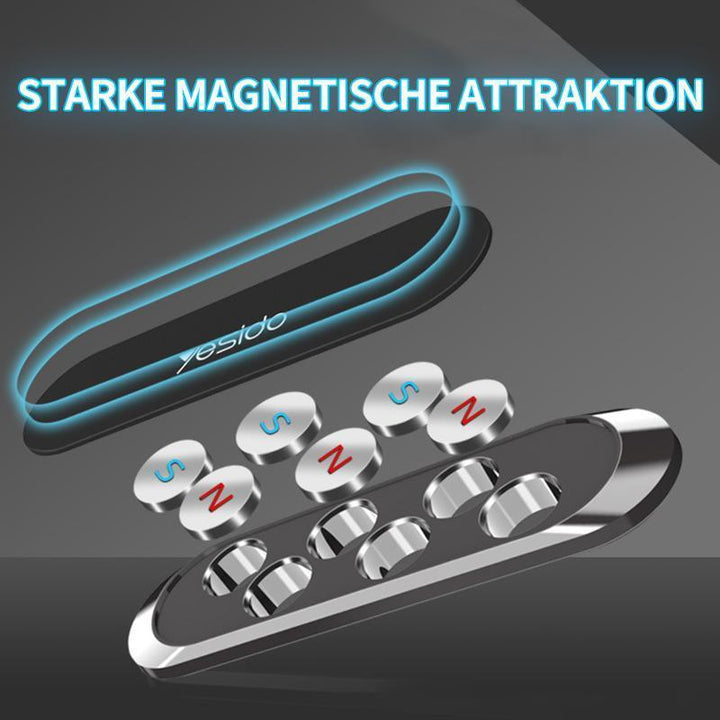 Compacte magnetische telefoonhouder op dashboard, montagevrij, sterke magneetkracht voor veilige smartphonebevestiging.