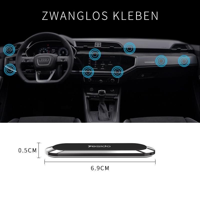 Compacte magnetische telefoonhouder op dashboard, montagevrij, sterke magneetkracht voor veilige smartphonebevestiging.