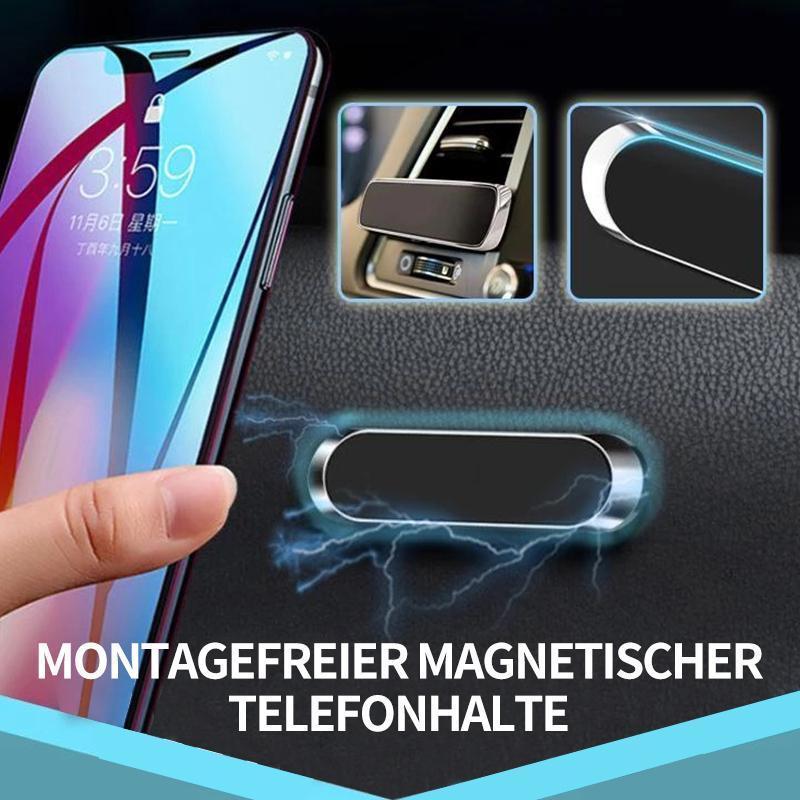 Compacte magnetische telefoonhouder op dashboard, montagevrij, sterke magneetkracht voor veilige smartphonebevestiging.