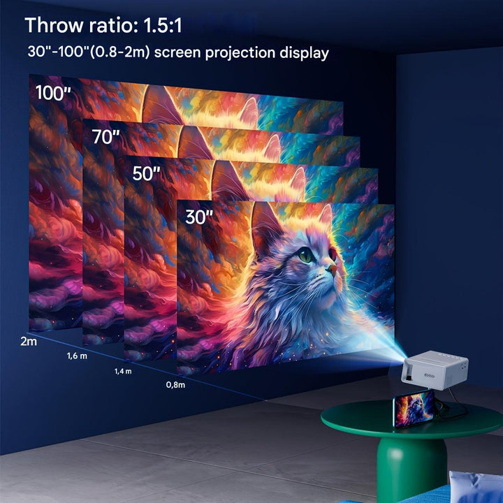 Compacte miniprojector met 3000 lumen helderheid, ideaal voor een thuisbioscoop en presentaties, in een slank design.