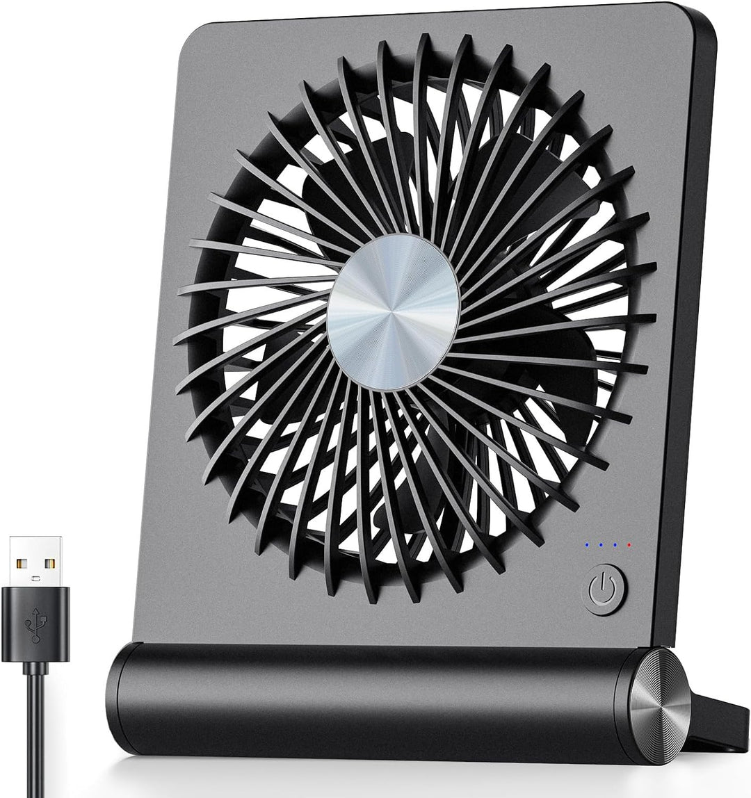 Compacte tafelventilator; stille koeling voor thuis, modern design, USB-voeding, ideaal voor op het bureau.