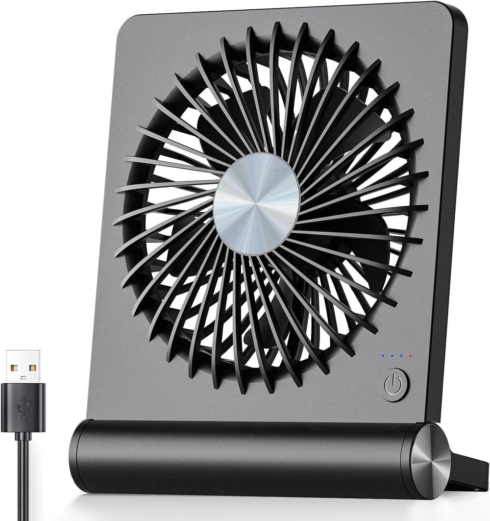 Compacte tafelventilator; stille koeling voor thuis, modern design, USB-voeding, ideaal voor op het bureau.