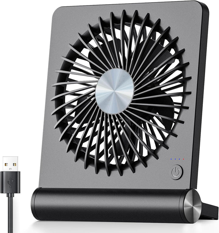 Compacte tafelventilator; stille koeling voor thuis, modern design, USB-voeding, ideaal voor op het bureau.