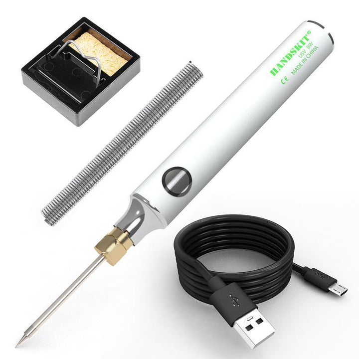 Compacte draagbare soldeerbout met USB-oplaadfunctie, lichte grip en variabele temperatuurinstellingen voor nauwkeurig solderen.