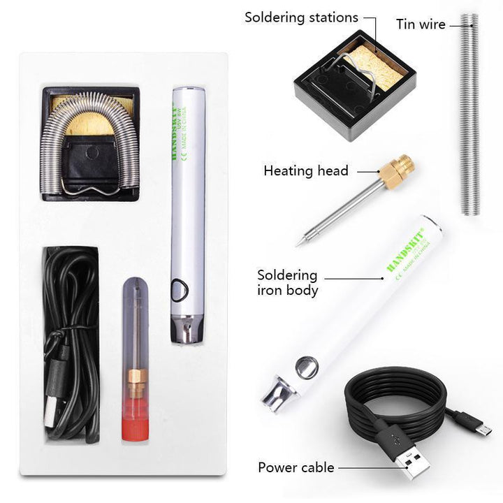 Compacte draagbare soldeerbout met USB-oplaadfunctie, lichte grip en variabele temperatuurinstellingen voor nauwkeurig solderen.