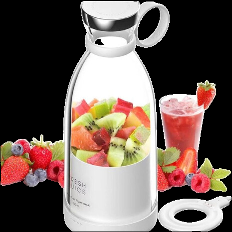 Compacte draagbare smoothie blender met geïntegreerde fruitbeker en drinkdop, ideaal voor gezonde smoothies onderweg