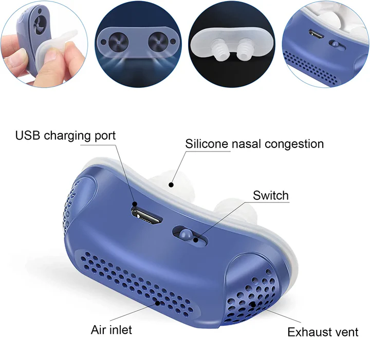 Compact Micro CPAP-apparaat van silicagel, draagbaar, via USB oplaadbaar, ideaal voor snurkvermindering en geschikt voor op reis.