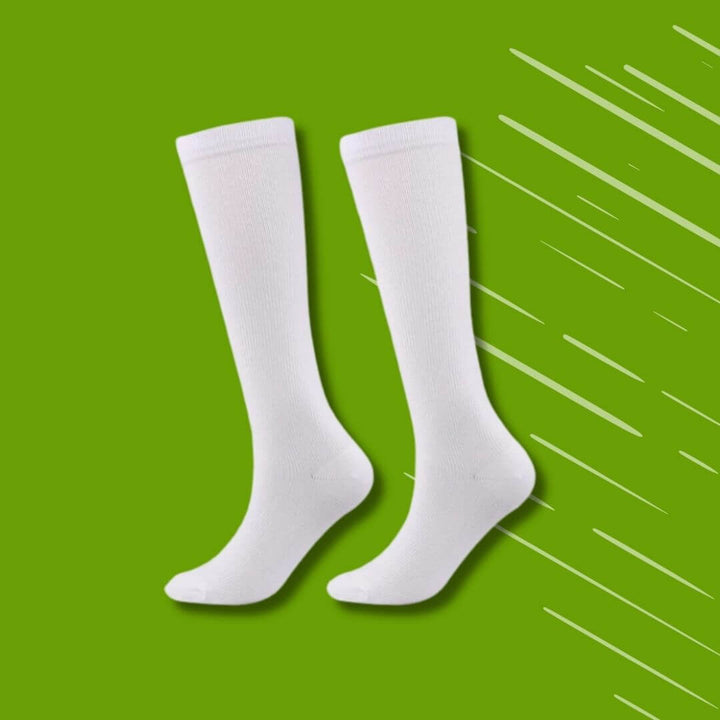 Dames compressiesokken in huidskleur, elastisch met gerichte compressie voor het verlichten van hiel- en voetpijn.