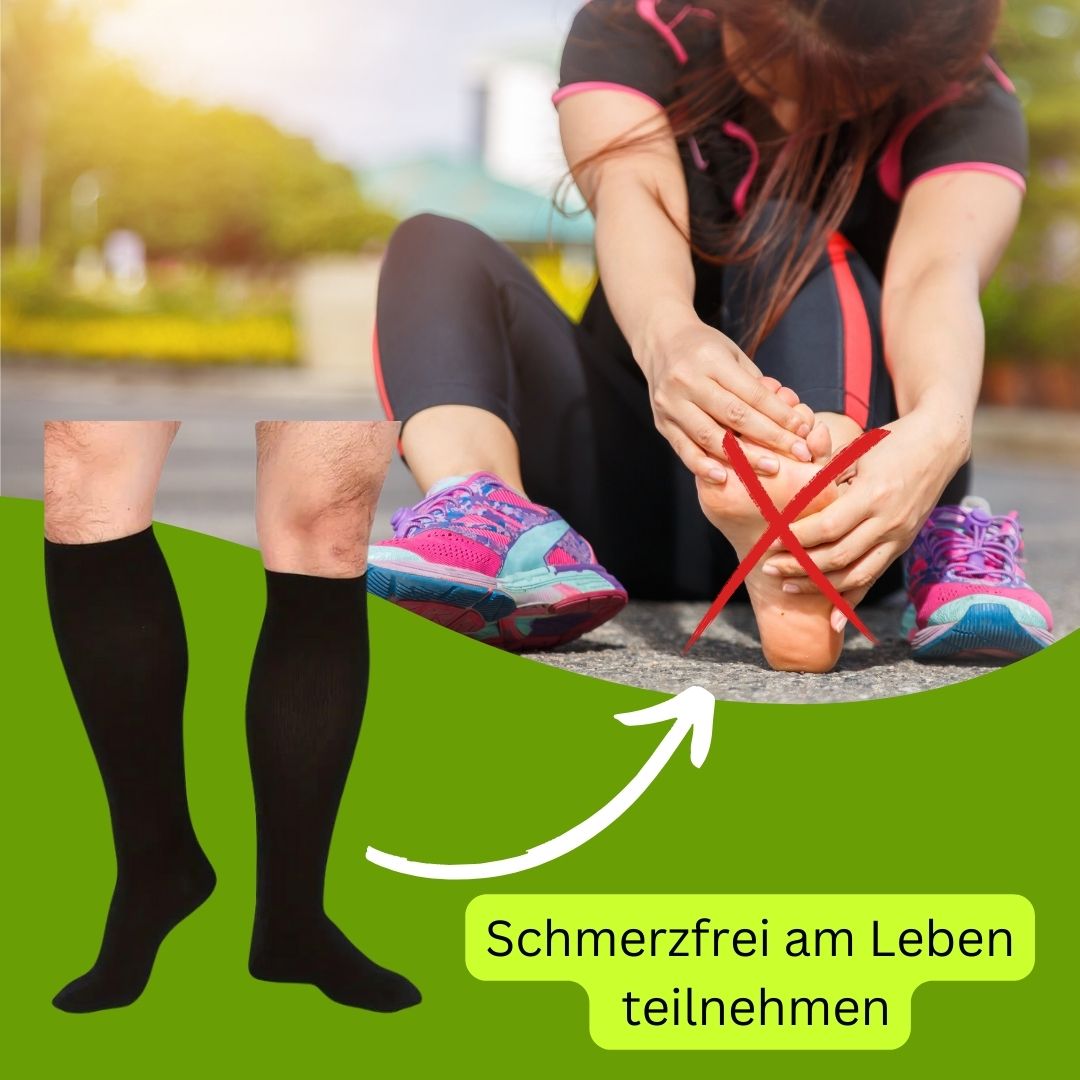 Dames compressiesokken in huidskleur, elastisch met gerichte compressie voor het verlichten van hiel- en voetpijn.