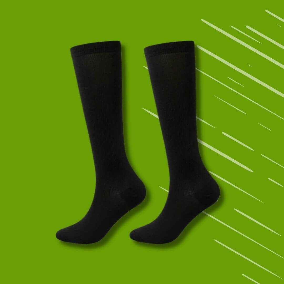 Dames compressiesokken in huidskleur, elastisch met gerichte compressie voor het verlichten van hiel- en voetpijn.